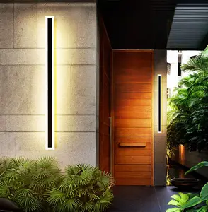 Luminária moderna para jardim, luminária de parede IP65 linear de alumínio com tira longa para exterior