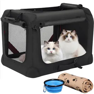 Büyük kedi taşıyıcı yumuşak köpek sandık katlanabilir seyahat evcil hayvan taşıyıcı çanta sıcak battaniye ile katlanabilir kase