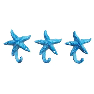 Antique Blue Cast Iron Starfish Wall Hanging Hooks