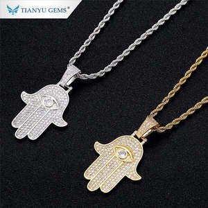 Tianyu Gems Customized Jewelry Hand Pendant <strong>Mens</strong> 14k 18k Pure <strong>Gold</strong> <strong>Chains</strong> Moissanite <strong>Diamond</strong> Hip Hop Hamsa Necklace - Product Image 3