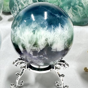 Esfera de Fluorita con Plumas de Estilo Bohemio, Piedra de Cristal Natural de Alta Calidad al por Mayor para Decoración del Hogar y Regalos Navideños - Product Image 1