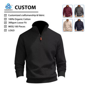 Col montant zippé à moitié, en tricot texturé, coupe ajustée, anti-boulochage, en laine peignée, vierge, personnalisable avec logo, pour affaires et loisirs - Product Image 1