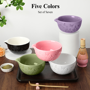 Ensemble de thé matcha traditionnel japonais de haute qualité, 7 pièces, bol gravé, fouet en bambou, motif papillon, céramique matcha - Product Image 4