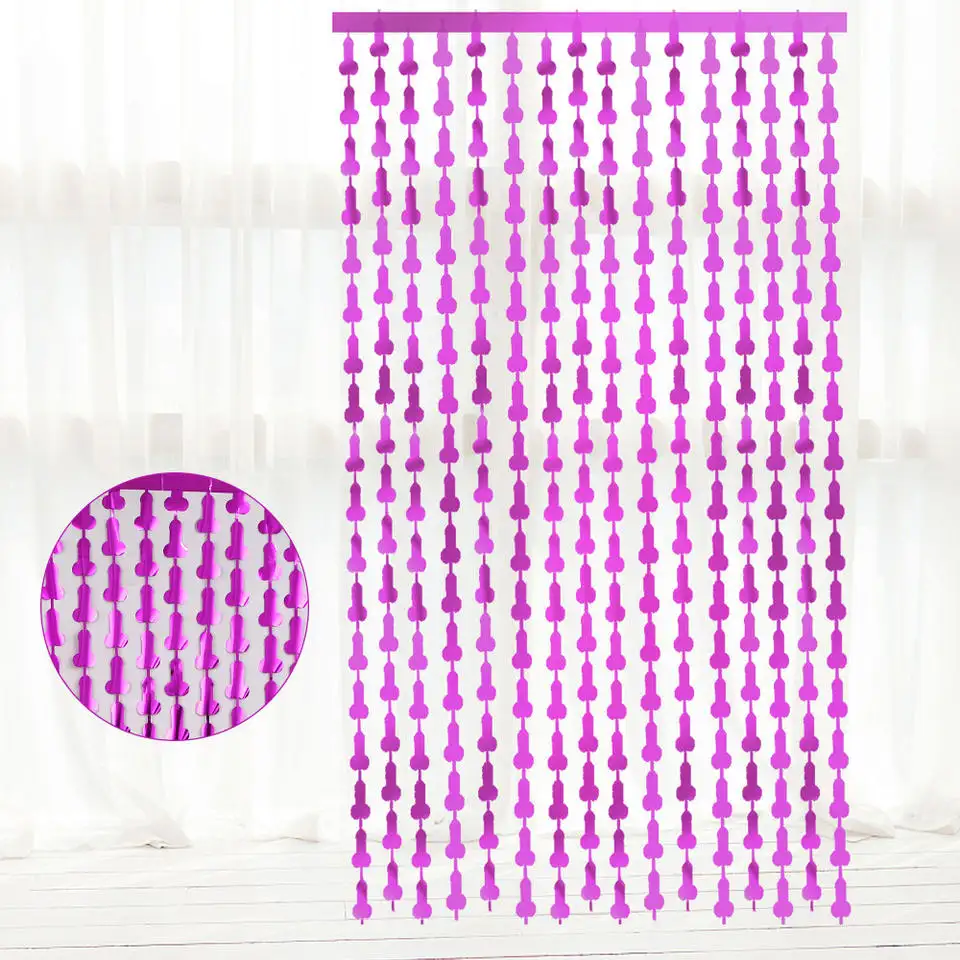 Glitter Foil metalik pinggiran tirai hujan latar belakang pesta lajang pesta dekorasi dinding berbentuk Penis