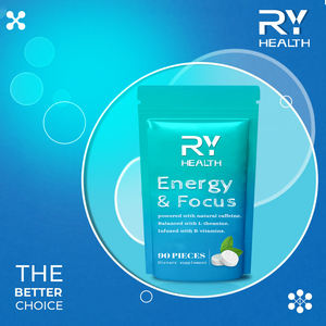 Energi OEM kafein gusi (54 buah)-bebas gula dengan l-theanine + kafein + Vitamin B12 & B6 rasa Peppermint - Product Image 5