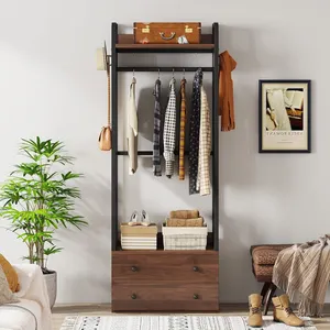 Gỗ Multilayer góc móc quần áo đứng và giày kệ nhà phòng khách đồ nội thất bằng gỗ kim loại lối vào treo áo giá