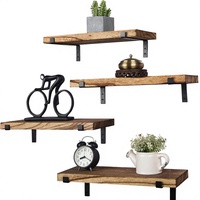 Ensemble de 4 étagères flottantes en bois rustique durable de 17 pouces pour salle de bain, cuisine, chambre à coucher, salon, brun clair