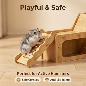 Escondite de Bambú Natural para Hámster con Pared de Escalada, Casa Transpirable para Mascotas Pequeñas, Forma Rectangular, Techo de Madera - Product Image 3