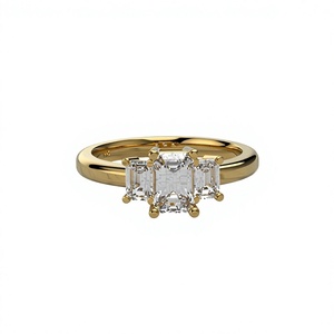 Elegante Anillo de Compromiso con Diamante Cultivado en Laboratorio, Corte Esmeralda, Chapado en Oro de 18K/14K, Estilo Clásico para Mujer, Regalo de Aniversario, Trilogía - Product Image 1