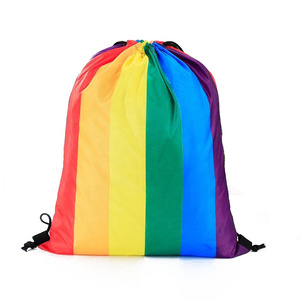 Wholesale Custom Promotional Sportpacks Waterproof Durable Gym Bags Polyester Drawstring Backpack Rainbow Pride Digital Printed