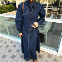 Ensemble Abaya deux pièces bleu denim personnalisé avec ceinture, taille froncée, vêtements modestes pour femmes musulmanes, Abaya tendance