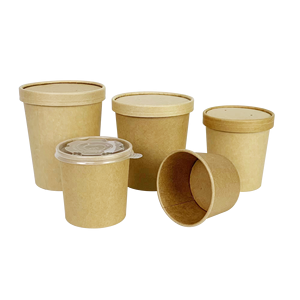 Contenants jetables imprimés de 8 oz et 16 oz avec couvercle en PP pour emballage à emporter, bol en papier kraft enduit de PE et doublé de PLA, tasse à <span class=keywords><strong>soupe</strong></span> chaude - Product Image 3