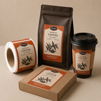 Emballage personnalisé pour produits de café, étiquette autocollante en rouleau, impression d'autocollants OEM