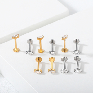Getta 16G titanyum altın kaplama burun dudak yüzük kadın iç iplik kulak kıkırdak saplama küpe zirkon çiçek kesim elmas - Product Image 3