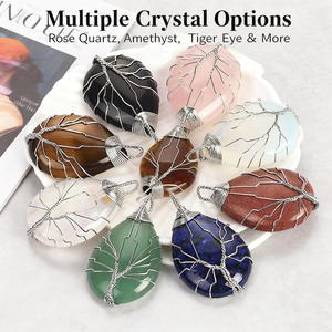 Tinh Thể Tự Nhiên Cây Cuộc Sống Mặt Dây Chuyền Vòng Cổ Giọt Giọt Đá Quý Chakra Chữa Bệnh Đồ Trang Sức Làm Bằng Tay Nhiều Đá Tùy Chọn - Product Image 2