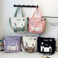 Bolso de Hombro con Estampado de Dibujos Animados, Bolso Tote de Gran Capacidad con Bloques de Color, Bolso Cruzado para Estudiantes