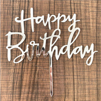 Neues Design Schlichter Schriftzug „Happy Birthday“ Acryl-Kuchenaufsatz in Gold, Roségold, Silber, Schwarz, Blau, Pink – Tortendekoration