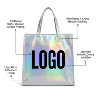 Sacs de courses personnalisés recyclables avec logo, en non-tissé, avec cordelette/lien léopard, réutilisables, sacs cadeaux holographiques