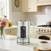 Bouilloire électrique intelligente en verre borosilicate de 1,7 L, à double paroi, avec protection contre l'ébullition à sec et arrêt automatique, vente en gros
