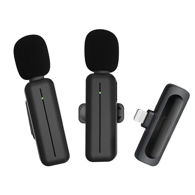 1 in 2 Recording Mic Professional Cordless iPhone iPad Lapel Microphone for Live Streaming Plug Play