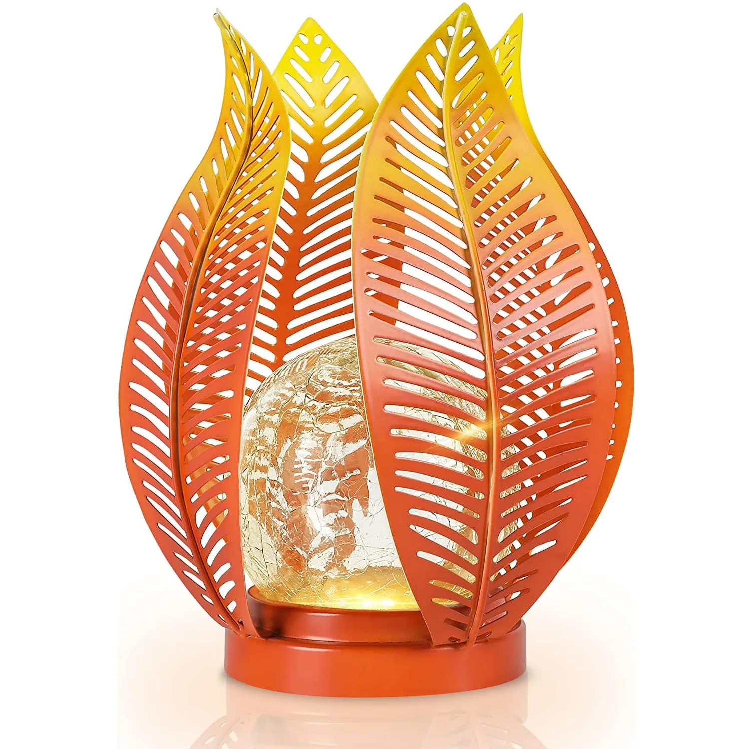 2023 lanterne solari da giardino da tavolo lanterne a foglia di palma in metallo arancione illuminazione paesaggistica impermeabile per giardino