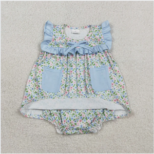 Vestido Tipo Romper para Bebés Niñas, Modelo SR3752, con Estampado Floral Azul - Product Image 6