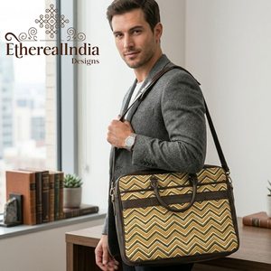 Bolso para portátil hecho a mano con estampado de bloques, bolso de mensajero de algodón para oficina, bolso tote bohemio para el trabajo con correa. - Product Image 6