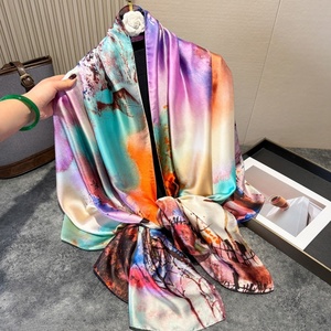 Pañuelo largo de seda sintética de alta gama para mujer, con estampado de grafiti primaveral, de poliéster y gasa, chal protector solar musulmán transfronterizo de secado rápido - Product Image 4