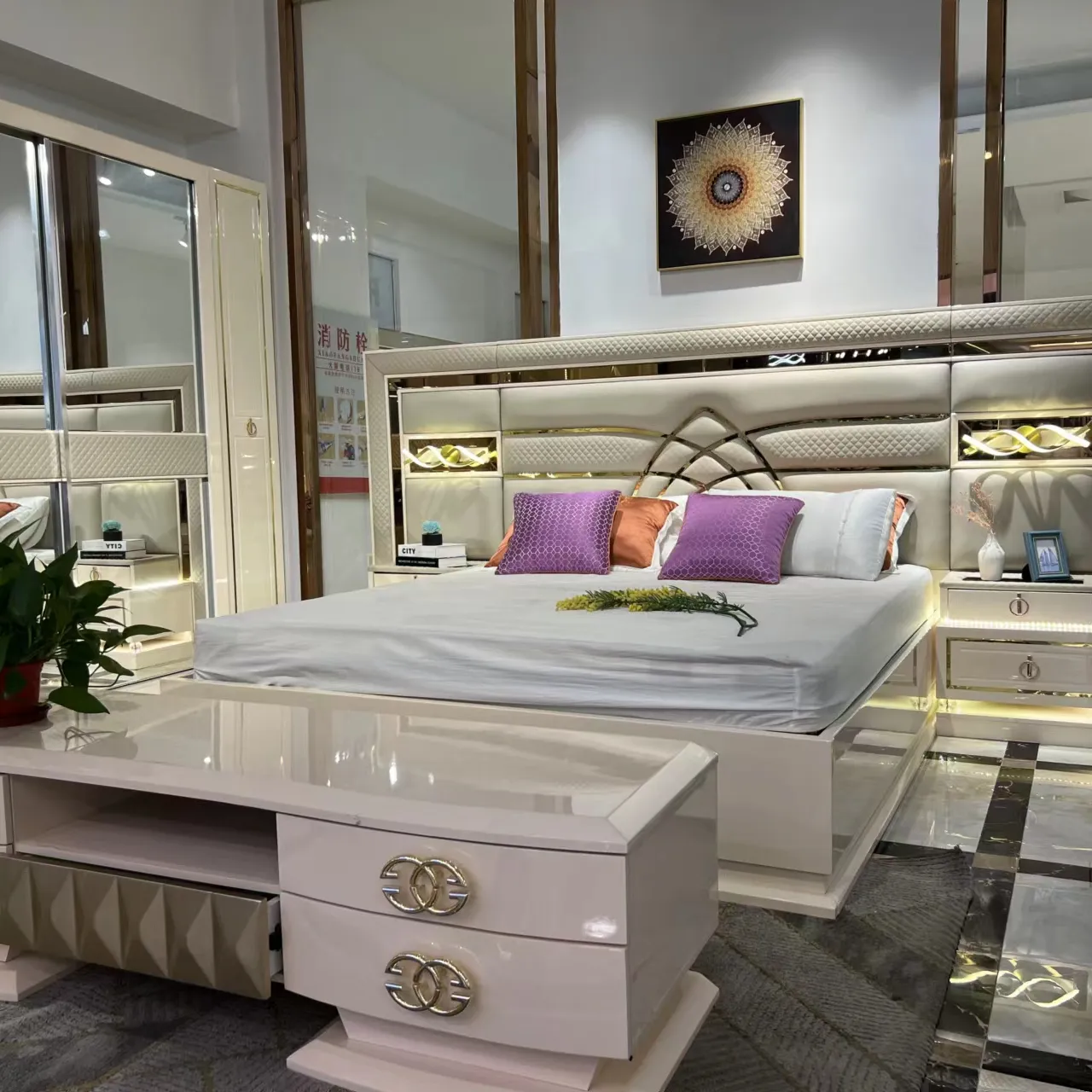 Aanpasbare Factory Outlets Moderne Europese Houten Paneel Bed Mode Franse Slaapkamer Meubels Set