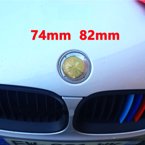 Emblèmes de capot avant et de coffre arrière de voiture 74mm 78mm 82mm, 2 broches, base chromée + autocollant en aluminium pour E30 E39 E46 E60 E90 X3 X4 X5 - Product Image 6