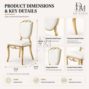 Silla de Boda de Acero Inoxidable Dorado con Respaldo de Panel Adornado y Cojín Blanco para Eventos de Banquetes y Hoteles - Asientos al por Mayor - Product Image 5