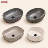 Lavabo rectangulaire en céramique beige Kidoir, à poser sur comptoir, texture pierre, pour salle de bain, fournisseur OEM