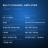 Amplificateur de puissance professionnel JSL 8 canaux 8x350W 2U pour montage en rack
