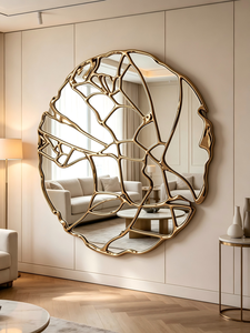 Luxury <b>Irregular</b> Gold Metal Frame Decorative Wall <b>Mirror</b>, Art Hollow Round Wall Mounted <b>Mirror</b> for Villa Entrance Home Decor - Product Image 3