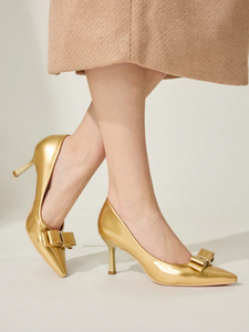 Nouvelles sandales à talons fins à bout pointu avec nœud papillon, escarpins dorés tendance, chaussures élégantes et chics <span class=keywords><strong>pour</strong></span> le travail - Product Image 2