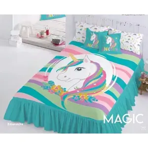 Edredón Unicornio Mágico Individual de 1.2m con 1 Cojín, Juego de Ropa de Cama de Dibujos Animados para Uso Doméstico, Todas las Temporadas, con Volantes, Edrocolcha - Product Image 1