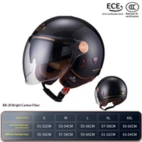 Casco Abierto BEON BR20 con Carcasa de Fibra de Carbono, Doble Visor Anti-UV, Homologado ECE, Estilo Harley, para Todas las Estaciones