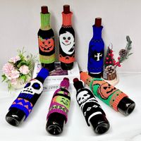 Protège-bouteille de vin tricoté pour Halloween, pull tricoté pour bouteille de vin, couvercle de bouteille de vin rouge