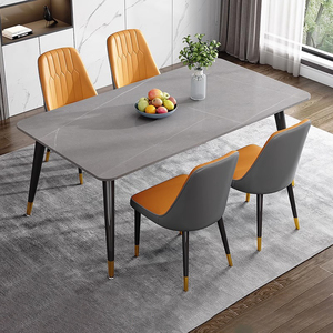 Ensemble <span class=keywords><strong>de</strong></span> table à <span class=keywords><strong>manger</strong></span> moderne en métal certifié CE, 4 places, avec plateau en marbre et chaises, pour la cuisine et le salon - Product Image 3
