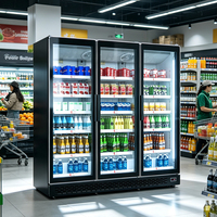 Enfriador de Bebidas de Triple Puerta con Control Digital de Temperatura, Refrigerador Vertical Comercial con Luz Interior LED para Tienda