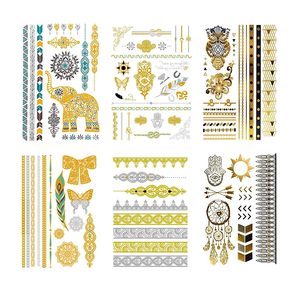 <span class=keywords><strong>Tatuaggi</strong></span> metallici temporanei oro argento luccichio <span class=keywords><strong>disegni</strong></span> gioielli <span class=keywords><strong>tatuaggi</strong></span> henné <span class=keywords><strong>per</strong></span> le donne - Product Image 1
