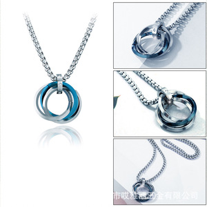 Collar de tres anillos para hombre, colgante geométrico de acero inoxidable, estilo Hip Hop, joyería de regalo - Product Image 3