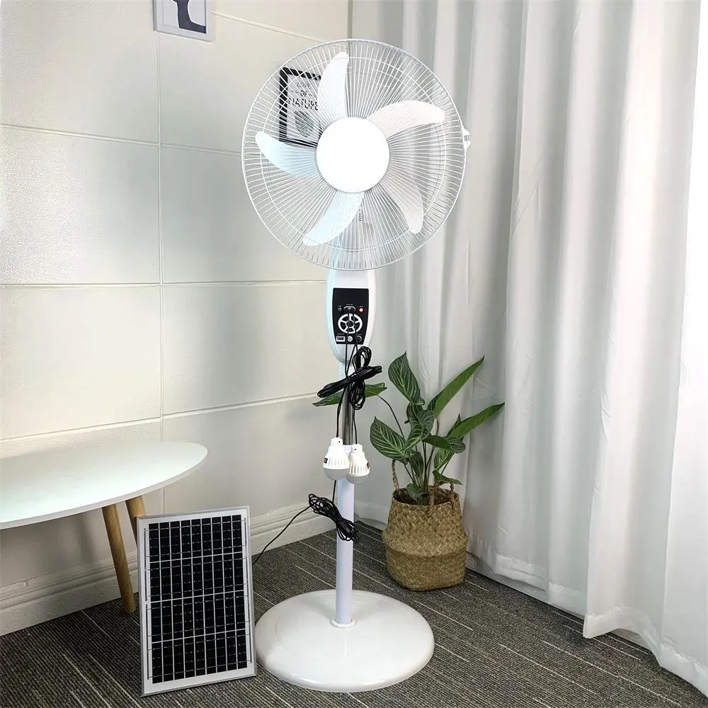 China factory 16inch 18inch 12v dc solar ac dc fan solar rechargeable fan with solar panel USB charge and LED light