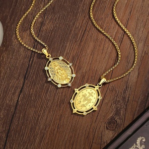 Collier pendentif <span class=keywords><strong>Vierge</strong></span> Marie en cuivre plaqué or 24 carats, vente en gros, bijoux religieux catholiques avec zircone cubique, directement <span class=keywords><strong>de</strong></span> l'usine - Product Image 4