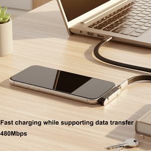 Câble de charge rapide 2-en-1 240W avec support pliable (1,2 m) – <span class=keywords><strong>Cordon</strong></span> de chargeur PD haute vitesse <span class=keywords><strong>pour</strong></span> téléphone, tablette, ordinateur portable - Product Image 2