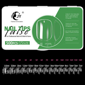 JIEYU PMMA/ABS <span class=keywords><strong>Faux</strong></span> <span class=keywords><strong>ongles</strong></span> courts à pointes, style français ovale, réutilisables, pour le personnel hôtelier, les professionnels et le salon de manucure à domicile, DIY - Product Image 1