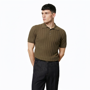 <span class=keywords><strong>Polo</strong></span> in cotone a costine a maniche corte, stile Old Money, <span class=keywords><strong>di</strong></span> lusso discreto, senza bottoni, personalizzabile con logo, per <span class=keywords><strong>uomo</strong></span>, maglie in maglia testurizzata - Product Image 3