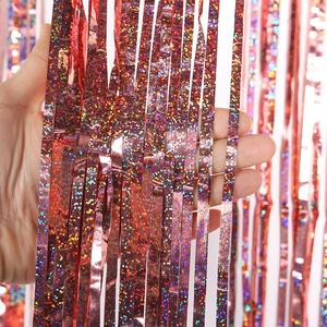 Décoration de fête en gros, franges suspendues pour fond de scène, franges métalliques dorées rose, rideaux en feuille de paillettes pour fête - Product Image 2