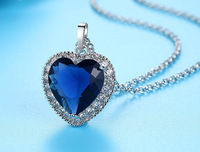 Collier pendentif cœur rouge et bleu en cuivre plaqué argent de luxe pour femmes, style hip-hop, avec zircon