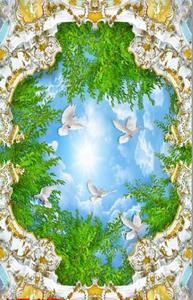 Papel Tapiz 3D con Diseño de Paisaje Europeo 2026, Arquitectura, Cielo Azul, Nubes Blancas, Palomas, Techo - Product Image 2